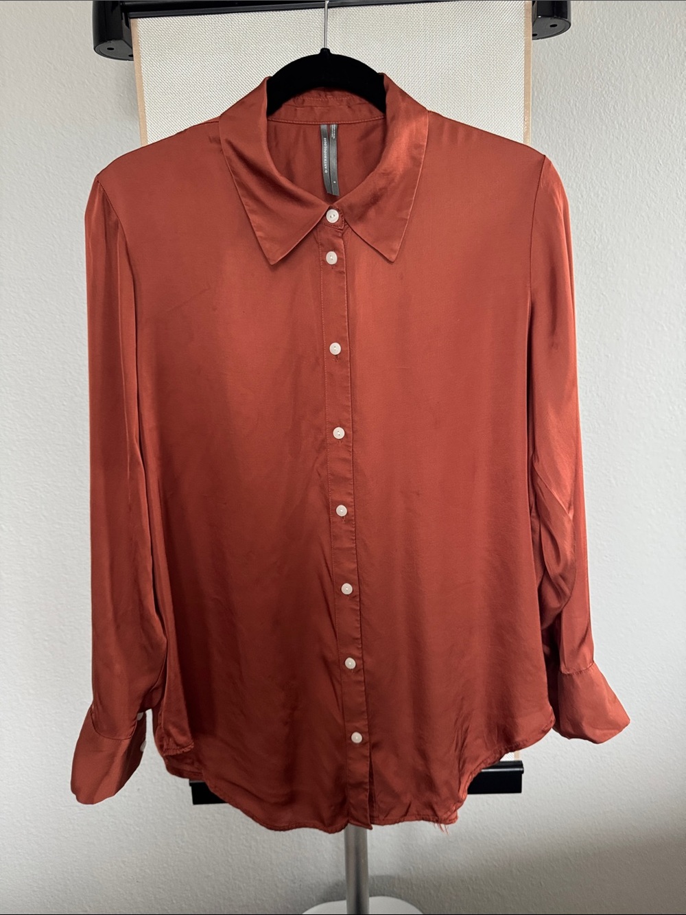 Anthropologie Rust Satin Button-Down Blouse